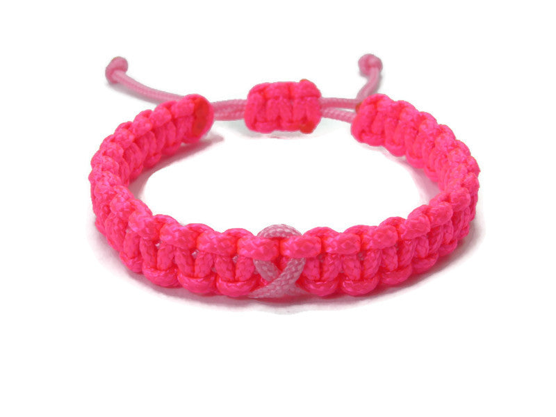 Zierliches Paracord Armband Verstellbar-Brustkrebs Bewusstsein-Rosa Schleife-Ribbon-Breast Cancer Awareness Armband-Neon Pink