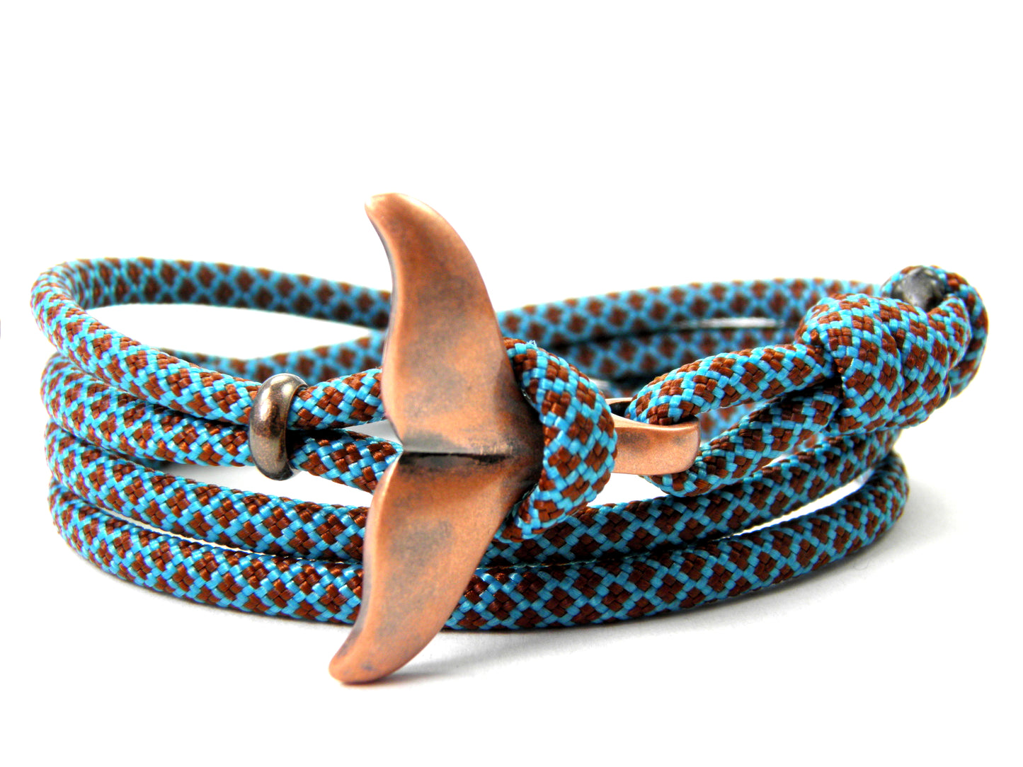 Schickes-Surfer Edelstahl Walflossen Armband -Paracord Typ III-Verstellbar-Neon Turqouise & Chocolate Brown