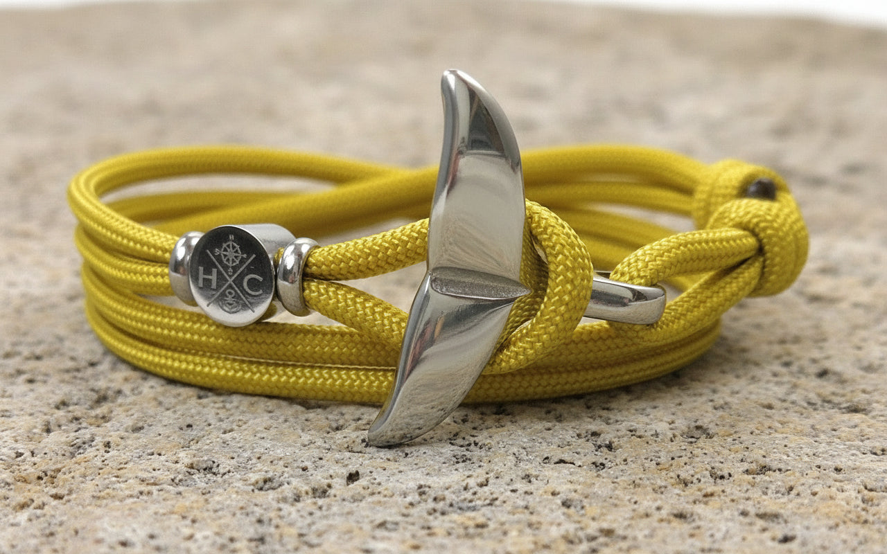 Schickes-Surfer Edelstahl Walflossen Armband -Paracord Typ III-Verstellbar-Ocher Gelb