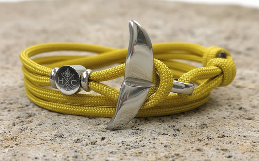 Schickes-Surfer Edelstahl Walflossen Armband -Paracord Typ III-Verstellbar-Ocher Gelb