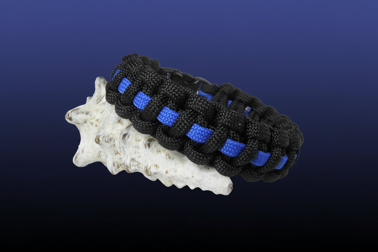 Paracord Typ 3 Armband, ca. 1,7 cm breit -Thin Blue Line-Polizei-Männer, Frauen Armband-Schwarz