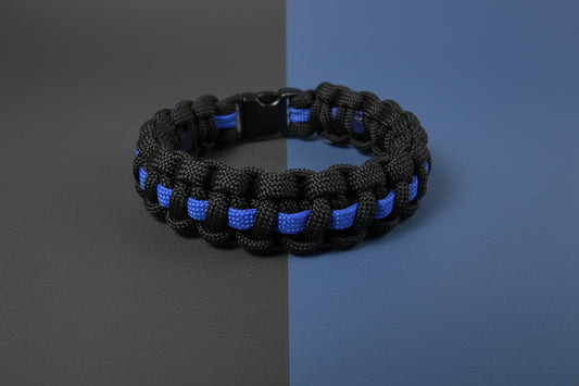 Paracord Typ 3 Armband, ca. 1,7 cm breit -Thin Blue Line-Polizei-Männer, Frauen Armband-Schwarz
