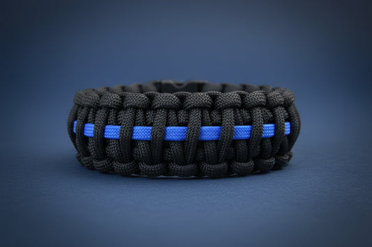 Paracord Typ 3 Armband, ca. 2,8 cm breit -Thin Blue Line-Polizei-Männer, Frauen Armband-Schwarz