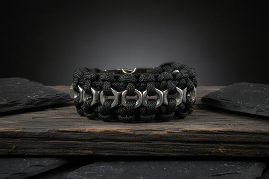 Paracord Armband-mit Edelstahl Sechskantmuttern-Männer Armband-Biker-Black