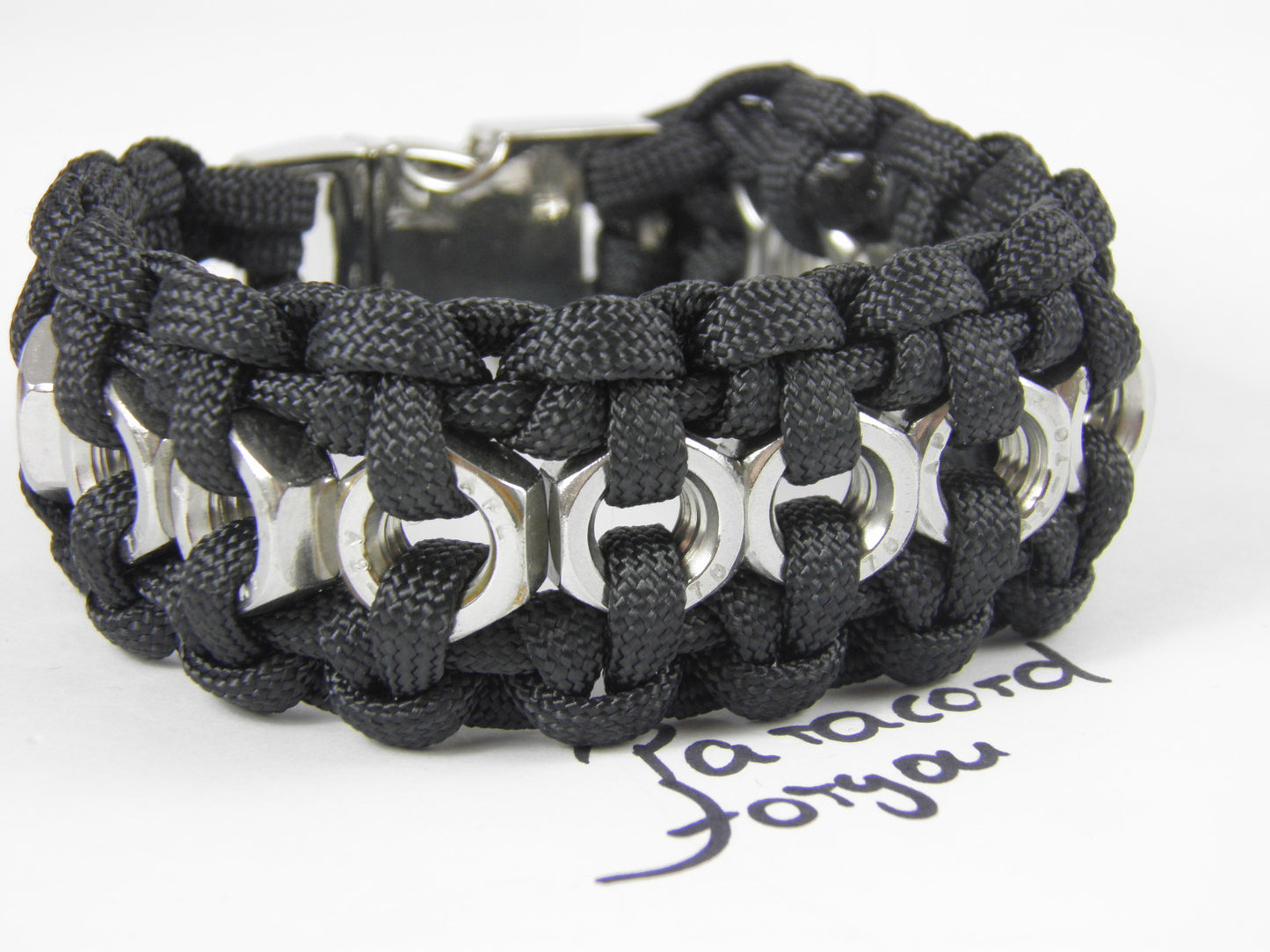 Paracord Armband-mit Edelstahl Sechskantmuttern-Männer Armband-Biker-Black