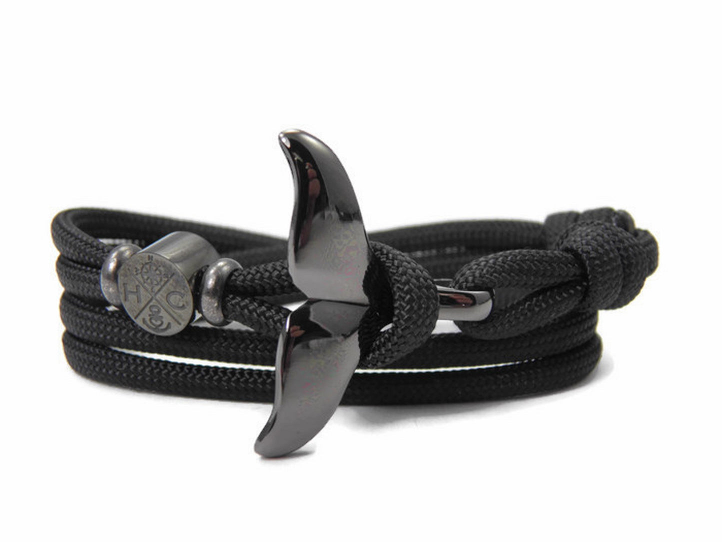 Schickes-Surfer Edelstahl Walflossen Armband -Paracord Typ III-Verstellbar-Schwarz (Kopie)