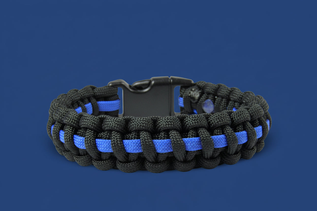 Paracord Typ 3 Armband, ca. 2 cm breit -Thin Blue Line-Polizei-Männer, Frauen Armband-Schwarz