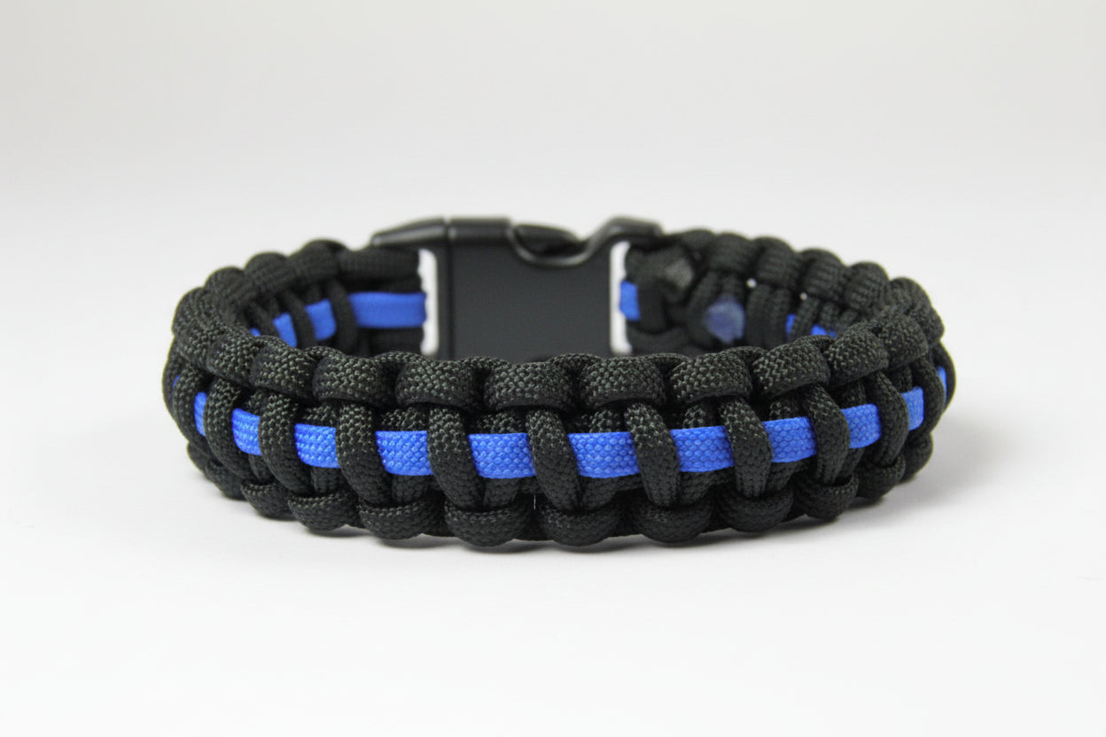 Paracord Typ 3 Armband, ca. 2 cm breit -Thin Blue Line-Polizei-Männer, Frauen Armband-Schwarz