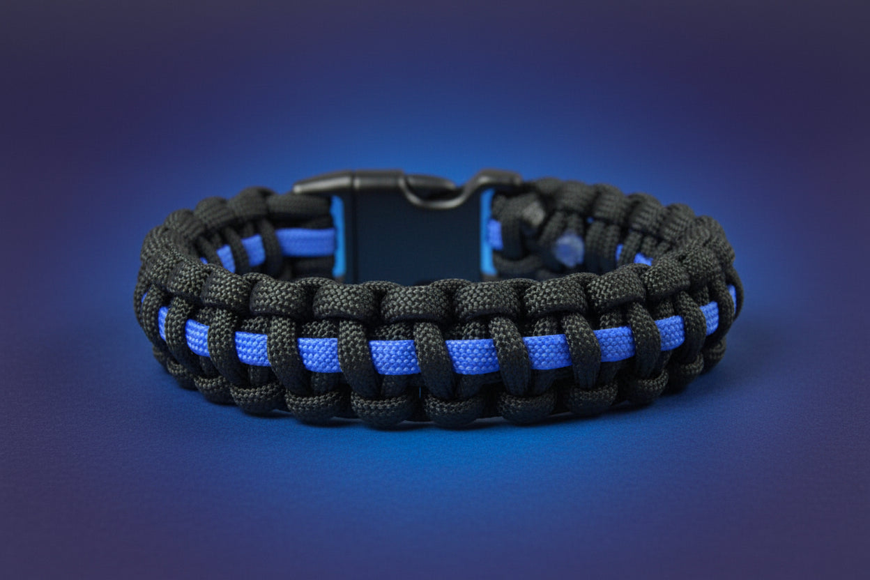 Paracord Typ 3 Armband, ca. 2 cm breit -Thin Blue Line-Polizei-Männer, Frauen Armband-Schwarz