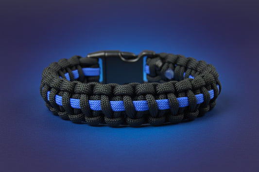 Paracord Typ 3 Armband, ca. 2 cm breit -Thin Blue Line-Polizei-Männer, Frauen Armband-Schwarz
