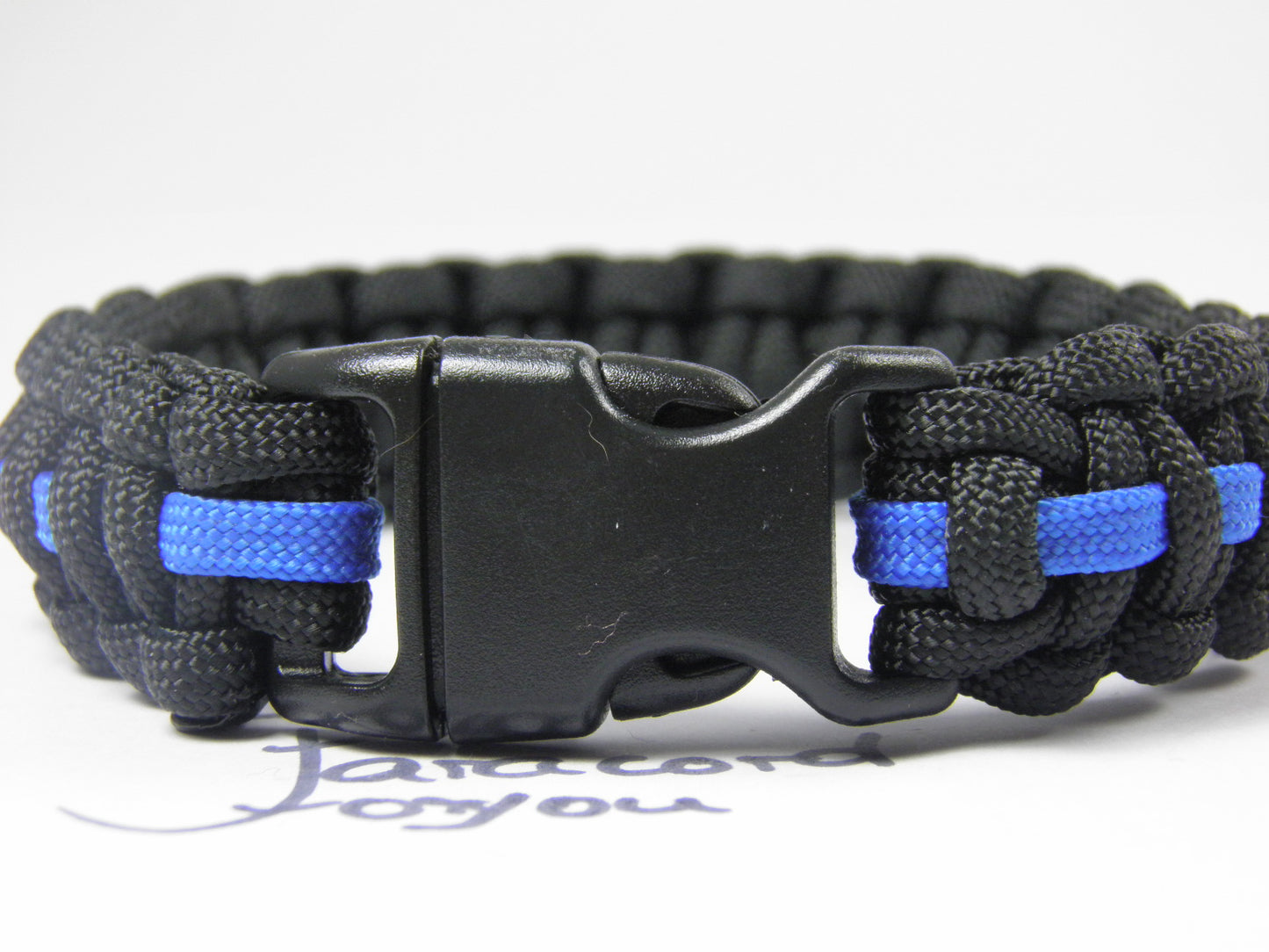 Paracord Typ 3 Armband, ca. 2 cm breit -Thin Blue Line-Polizei-Männer, Frauen Armband-Schwarz