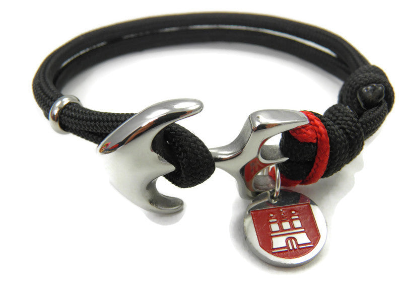 HH-Logo maritimes Surfer Edelstahl Anker Armband-US Paracord II-Verstellbar-Unisex-Frauen, u. Männer-Geschenk-Black und Akzentfarbe Imperial Red