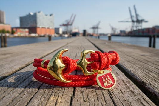 HH-Logo maritimes Surfer Edelstahl Anker Armband-US Paracord III-Verstellbar-Unisex-Frauen, u. Männer-Geschenk-Imperial Red