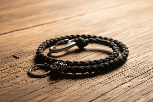 Schlüsselkette-US Paracord Typ III-Handmade-Schlüsselband-5 cm Edelstahl Karabiner-Edelstahl Skull-Portemonnaiekette-Hosenkette-Geschenkidee-Schwarz