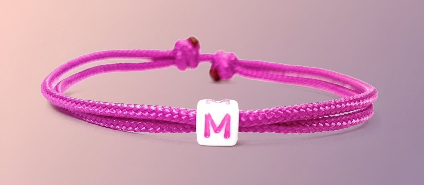 Freundschaftsarmband mit Buchstabe, Surfer Buchstaben Armband, Verstellbar, Passion Pink