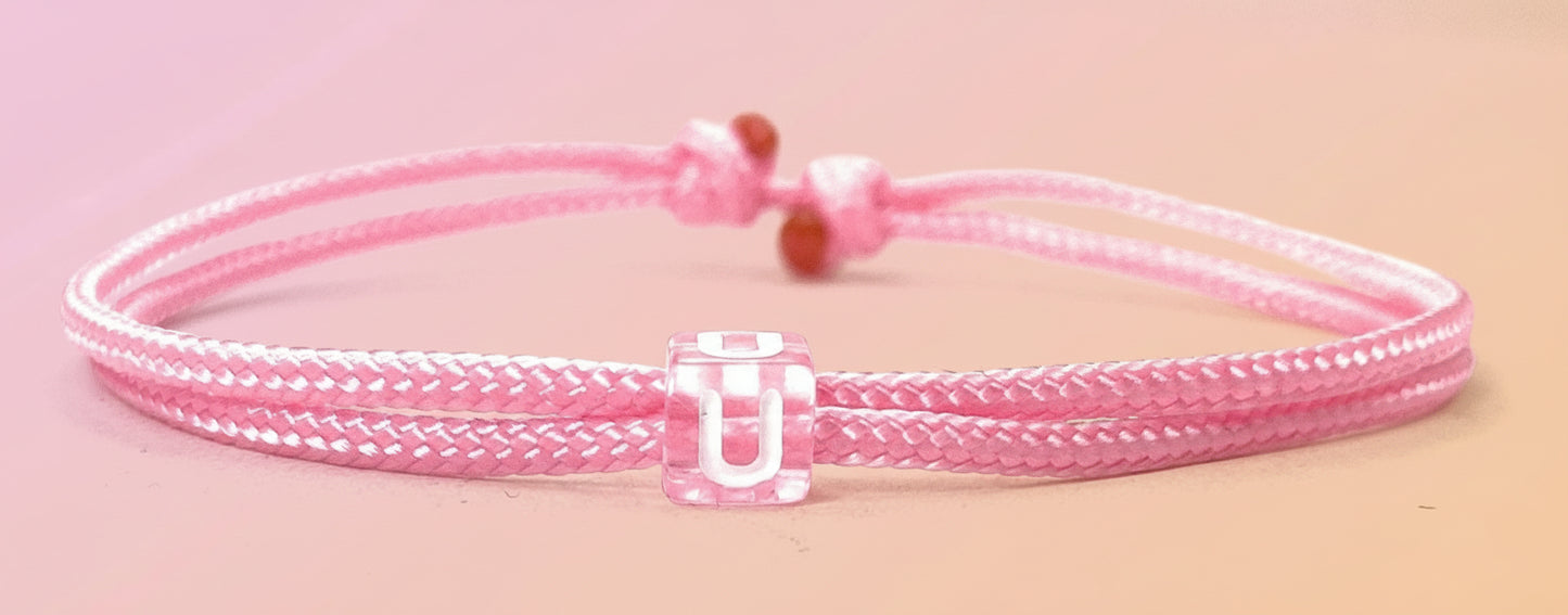 Freundschaftsarmband mit Buchstabe, Surfer Buchstaben Armband, Verstellbar, Pastel Rosa