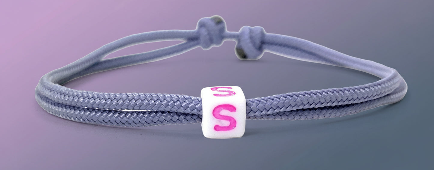 Freundschaftsarmband mit Buchstabe, Surfer Buchstaben Armband, Verstellbar, Purple Grey