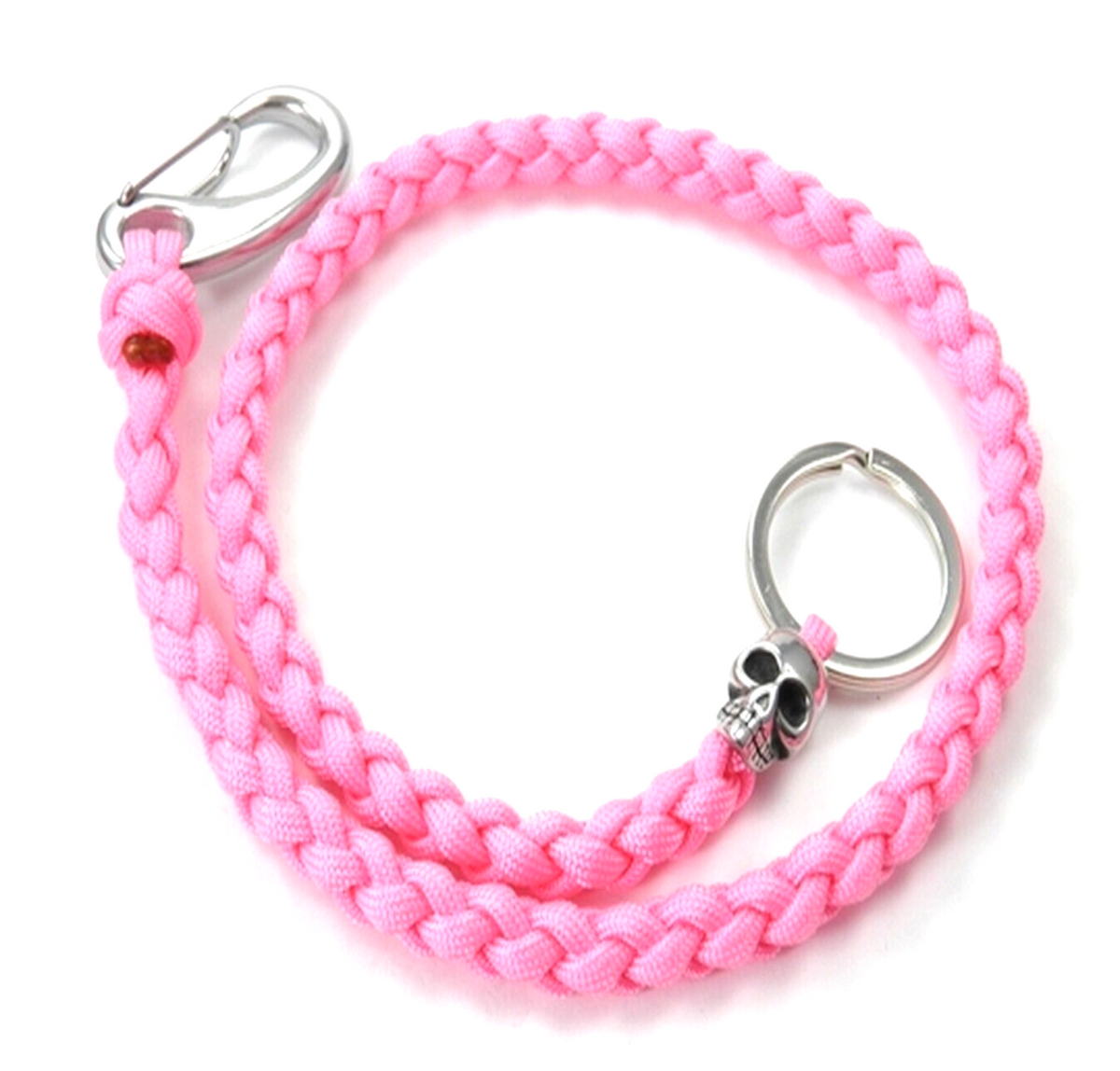 Paracord Portemonnaie Kette - Schlüsselkette mit Edelstahl Totenkopf und Karabiner – Rose Pink