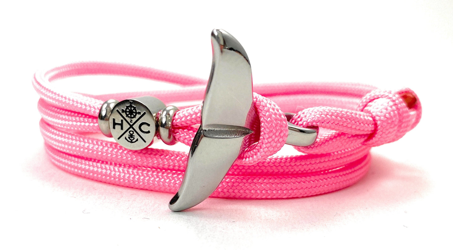 Schickes-Surfer Edelstahl Walflossen Armband -Paracord Typ III-Verstellbar-Freundschaftsarmband-Rosa