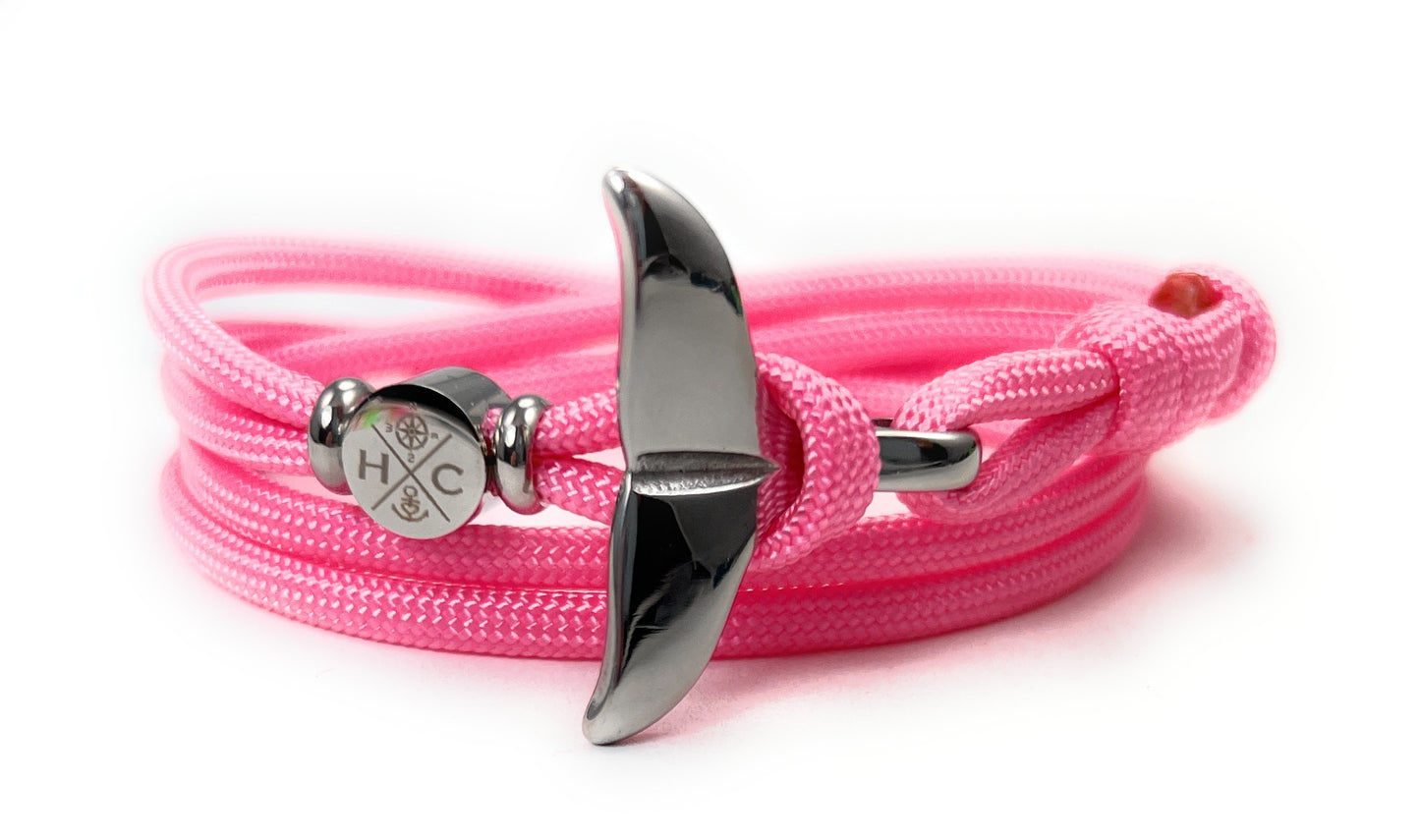 Schickes-Surfer Edelstahl Walflossen Armband -Paracord Typ III-Verstellbar-Freundschaftsarmband-Rosa