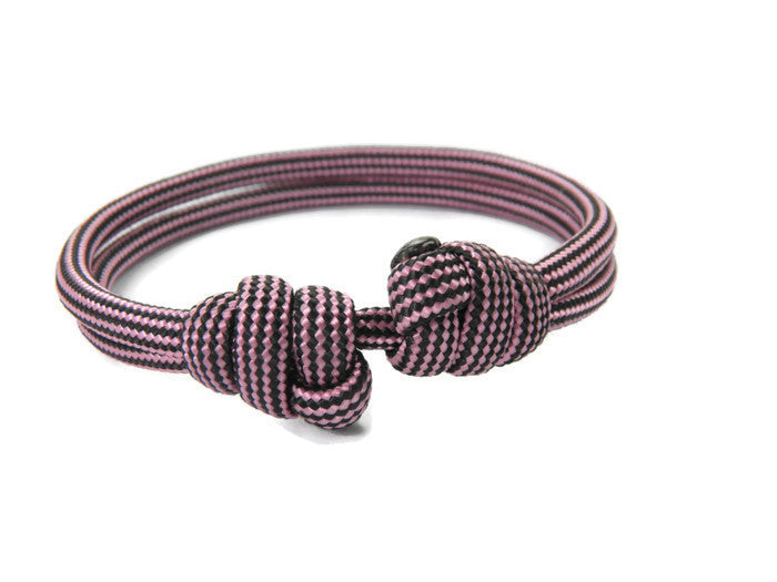 Paracord Surfer Armband-verstellbar-Maritimes Armband-Rose Pink & Black Stripes