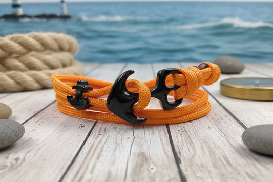 Maritimes Surfer Edelstahl Anker Armband-US Paracord III-Verstellbar-Unisex-Frauen, u. Männer Armband-Geschenk-Royal Orange