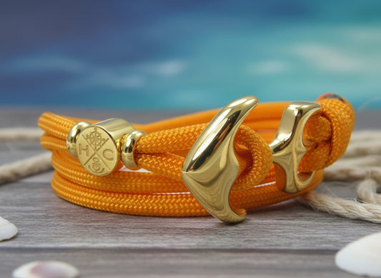 Maritimes Surfer Edelstahl Anker Armband-US Paracord III-Verstellbar-Unisex-Frauen, u. Männer-Geschenk-Royal Orange