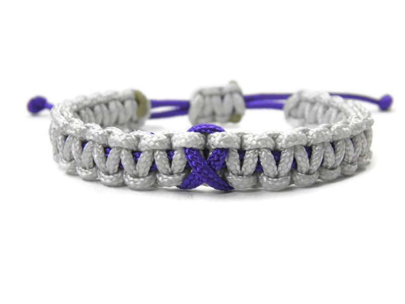 Paracord Armband Verstellbar-Lila Schleife-Ribbon-Awareness Armband-Fibromyalgie Bewusstsein-Solidarität-Silver Grey