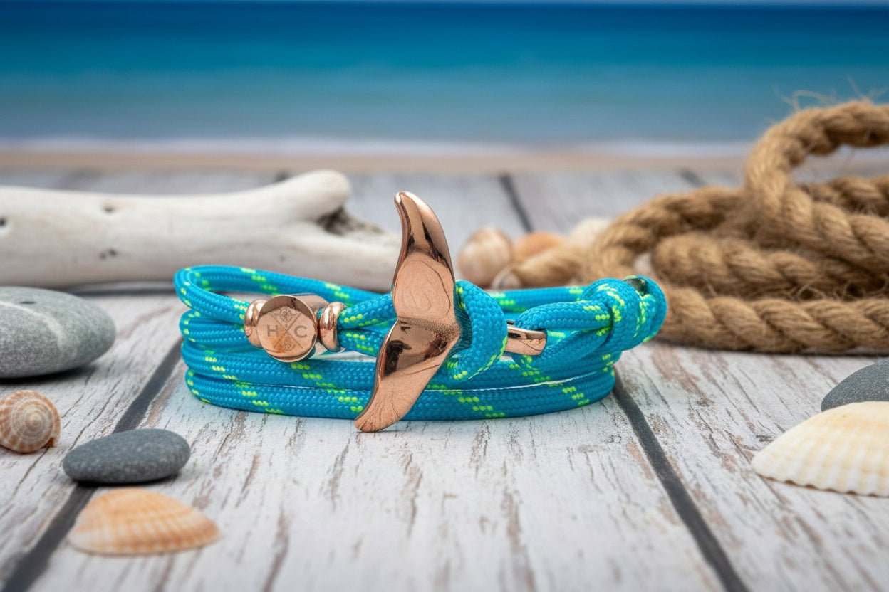 Schickes-Surfer Edelstahl Walflossen Armband -Paracord Typ III-Verstellbar-Summer