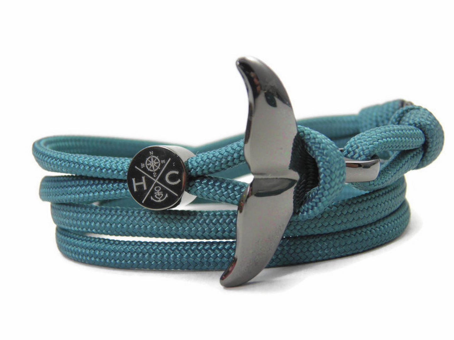 Schickes-Surfer Edelstahl Walflossen Armband -Paracord Typ III-Verstellbar-Teal
