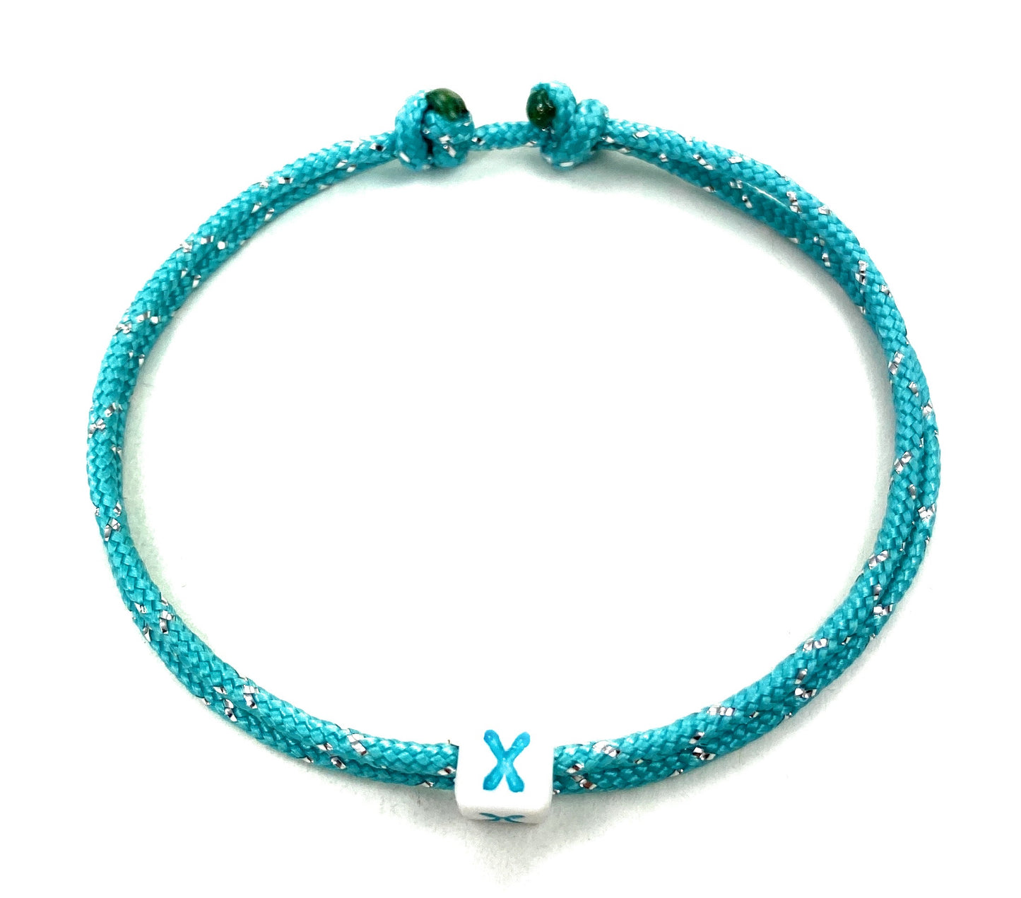 Freundschaftsarmband mit Buchstabe, Surfer Buchstaben Armband, Verstellbar, Türkis und Silber Metlon Tracers
