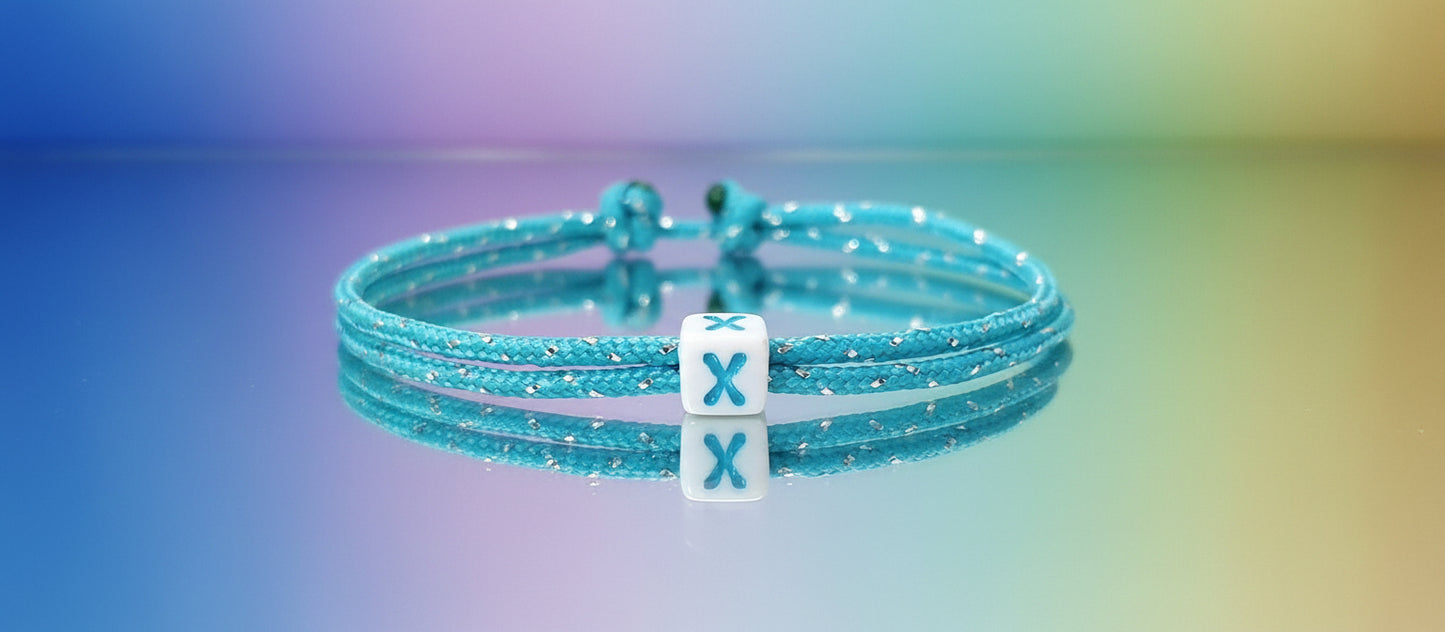 Freundschaftsarmband mit Buchstabe, Surfer Buchstaben Armband, Verstellbar, Türkis und Silber Metlon Tracers