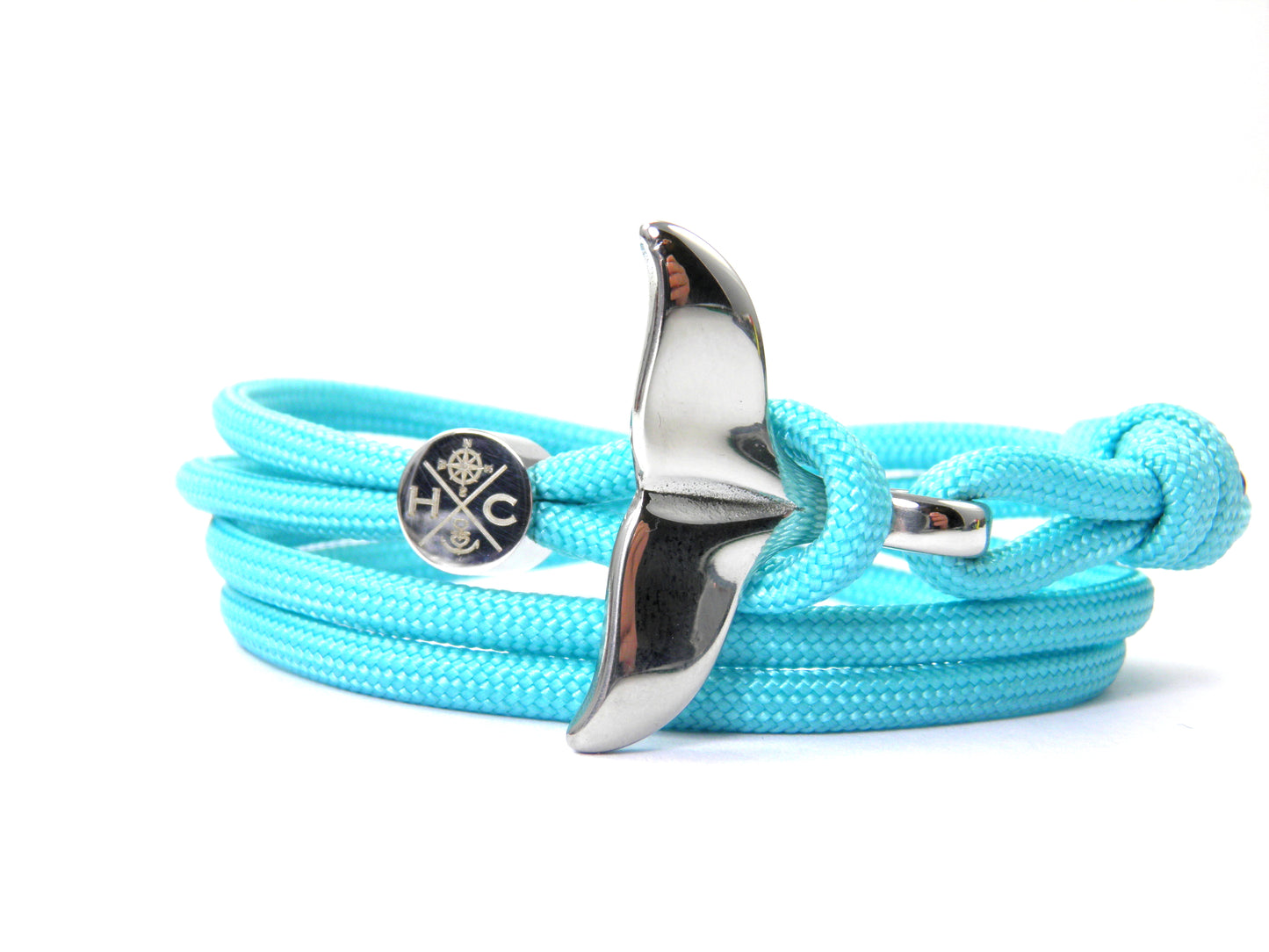 Schickes-Surfer Edelstahl Walflossen Armband -Paracord Typ III-Verstellbar-Türkis