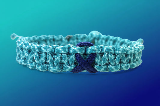 Paracord Armband Verstellbar-Dickdarmkrebs Schleife-Dunkelblau Schleife-Mignight Ribbon-Awareness Armband-Bewusstsein-Turquoise & Teal Diamonds