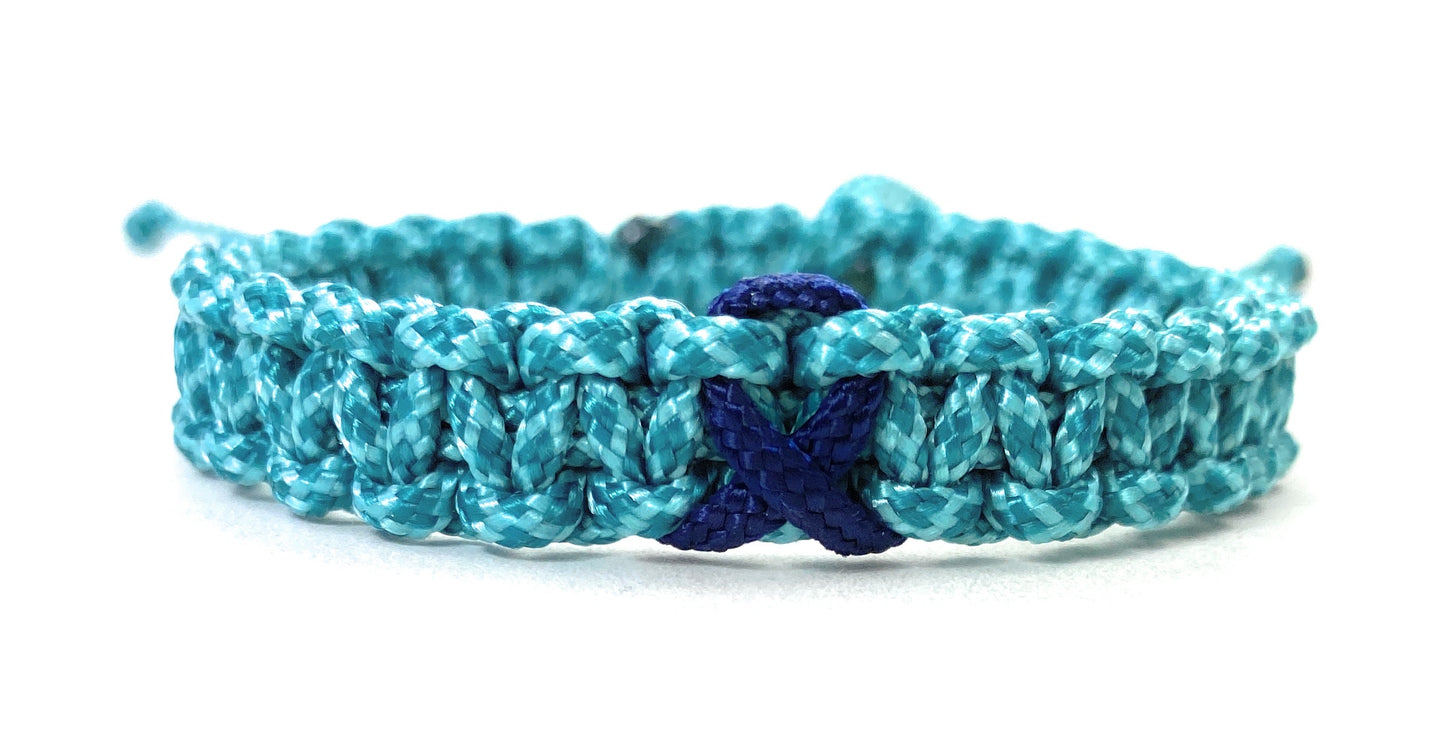 Paracord Armband Verstellbar-Dickdarmkrebs Schleife-Dunkelblau Schleife-Mignight Ribbon-Awareness Armband-Bewusstsein-Turquoise & Teal Diamonds