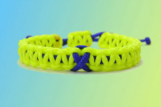 Paracord Armband Verstellbar-Anti Mobbing-Blaue Schleife-Blue Ribbon-Mobbing Awareness Armband-Anti Bullying Bewusstsein-Ultra Neon Yellow