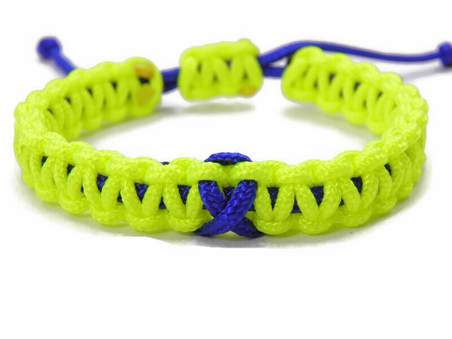 Paracord Armband Verstellbar-Anti Mobbing-Blaue Schleife-Blue Ribbon-Mobbing Awareness Armband-Anti Bullying Bewusstsein-Ultra Neon Yellow