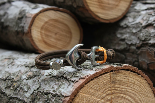 Maritimes Surfer Edelstahl Anker Armband-US Paracord III-Verstellbar-Unisex-Frauen, u. Männer-Geschenk-Walnut Brown mit Akzentfarbe - Pastel Orange