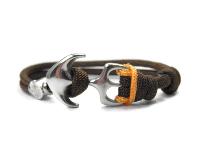 Maritimes Surfer Edelstahl Anker Armband-US Paracord III-Verstellbar-Unisex-Frauen, u. Männer-Geschenk-Walnut Brown mit Akzentfarbe - Pastel Orange
