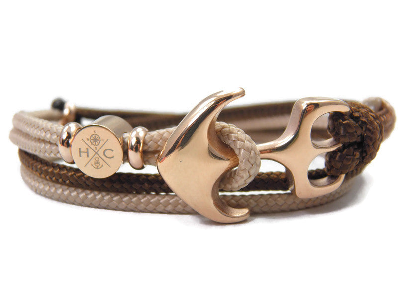 2 farbiges maritimes Surfer Edelstahl Anker Armband-US Paracord II-Verstellbar-Unisex-Frauen, u. Männer-Geschenk-Walnut & Mocca