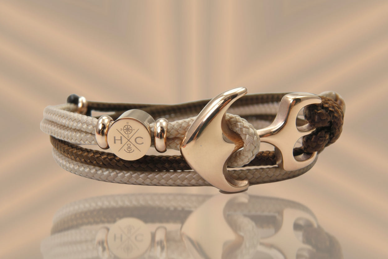 2 farbiges maritimes Surfer Edelstahl Anker Armband-US Paracord II-Verstellbar-Unisex-Frauen, u. Männer-Geschenk-Walnut & Mocca