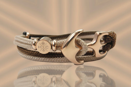 2 farbiges maritimes Surfer Edelstahl Anker Armband-US Paracord II-Verstellbar-Unisex-Frauen, u. Männer-Geschenk-Walnut & Mocca