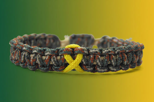 Paracord Armband Verstellbar-Gelbe Schleife-Yellow Ribbon-Solidarität Soldaten-Awareness Armband-Bewusstsein-Woodland Camo