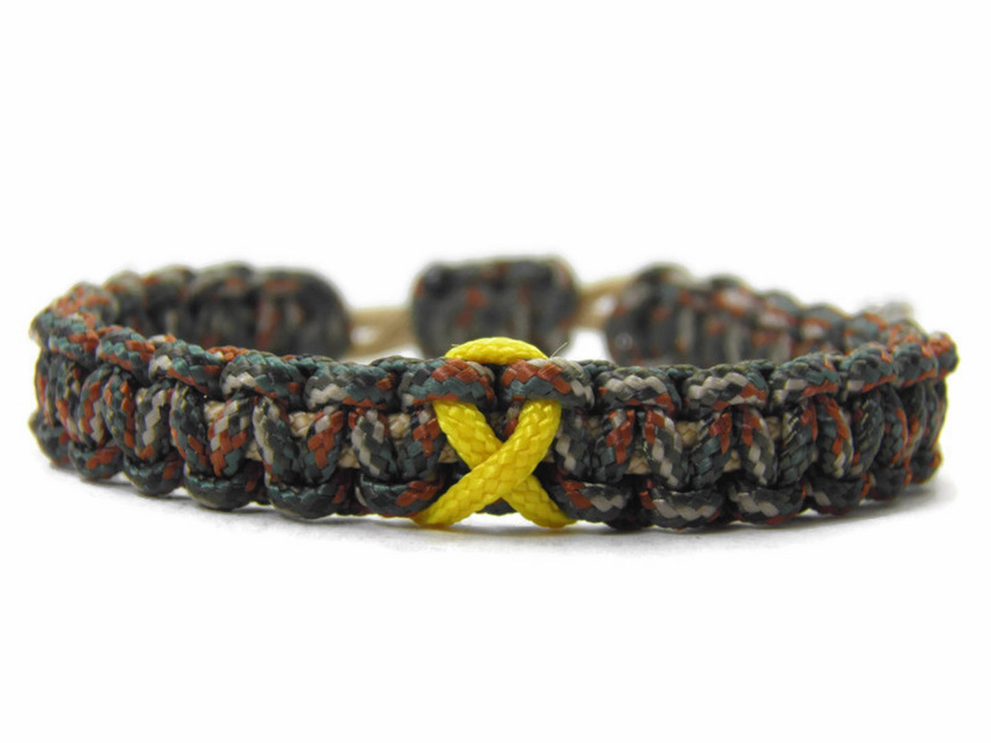 Paracord Armband Verstellbar-Gelbe Schleife-Yellow Ribbon-Solidarität Soldaten-Awareness Armband-Bewusstsein-Woodland Camo