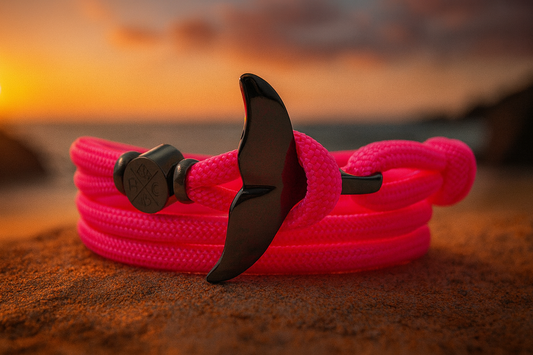 Schickes-Surfer Edelstahl Walflossen Armband -Paracord Typ III-Verstellbar-Neon Pink