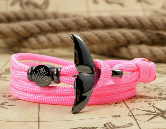 Schickes-Surfer Edelstahl Walflossen Armband -Paracord Typ III-Verstellbar-Freundschaftsarmband-Rosa